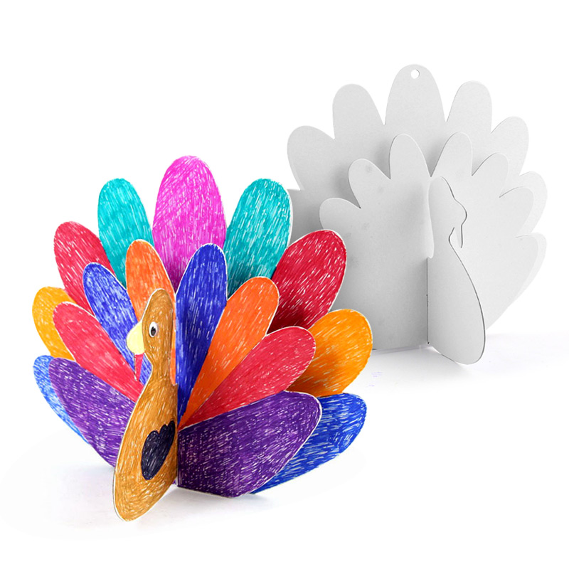 Children's turkey kindergarten handmade DIY color painting blank graffiti coloring white cardboard three-dimensional peacock 12