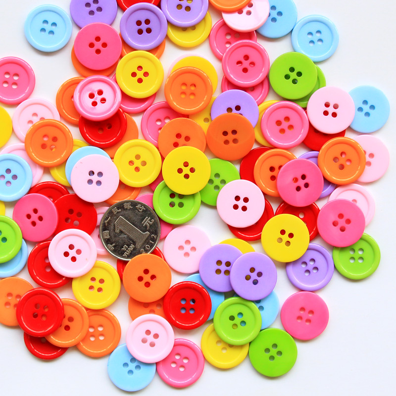 Kindergarten handmade DIY making material Candy Color resin Four-eye button Adhesive Painting Plastic