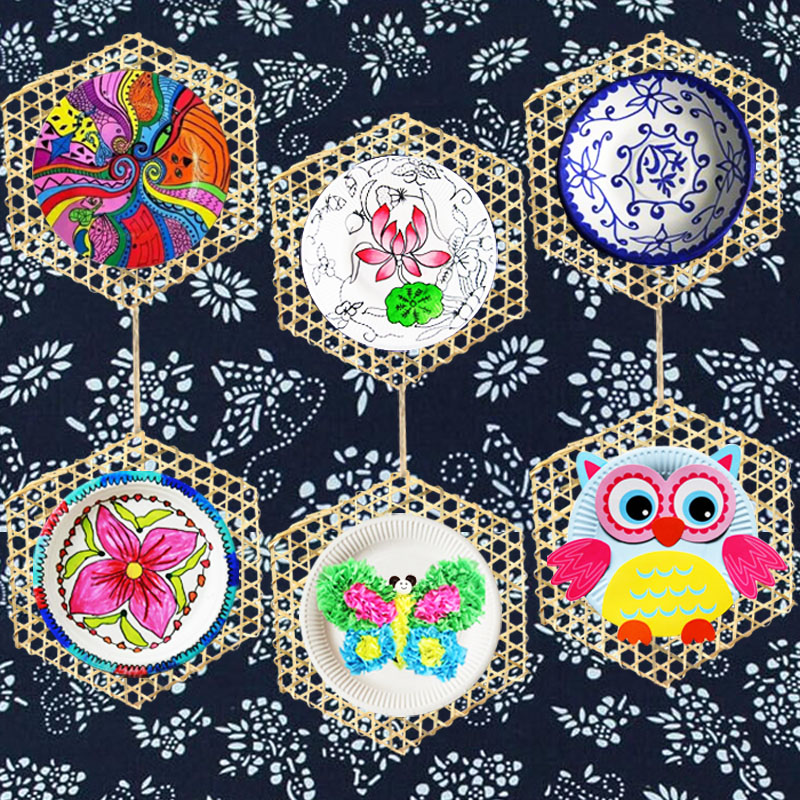 Children's handmade diy hexagonal bamboo woven honeycomb type bamboo mesh cushion kindergarten environment decoration hanging decoration classroom hanging decoration