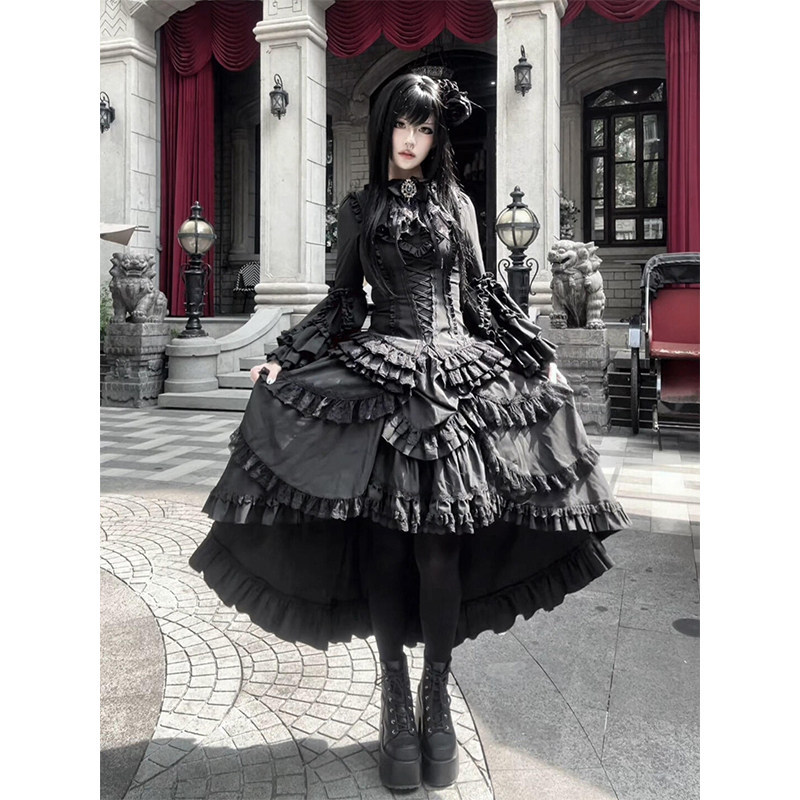 Black Phoenix Dark Gothic Heavy Industry Style Sleeve Shirt and Skirt Gothic Lolita Shirt Set