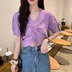Hàn Quốc phiên bản của mỏng kéo dây V-cổ mỏng màu tím nữ áo len 2020 mùa hè mới 100-tie áo khoác ngắn 