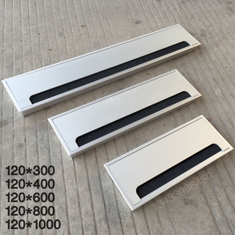 120 wide clamshell with hairbrush aluminum alloy crossing wire box table top wire hole decorative cover square aluminium wire box wire hole cover