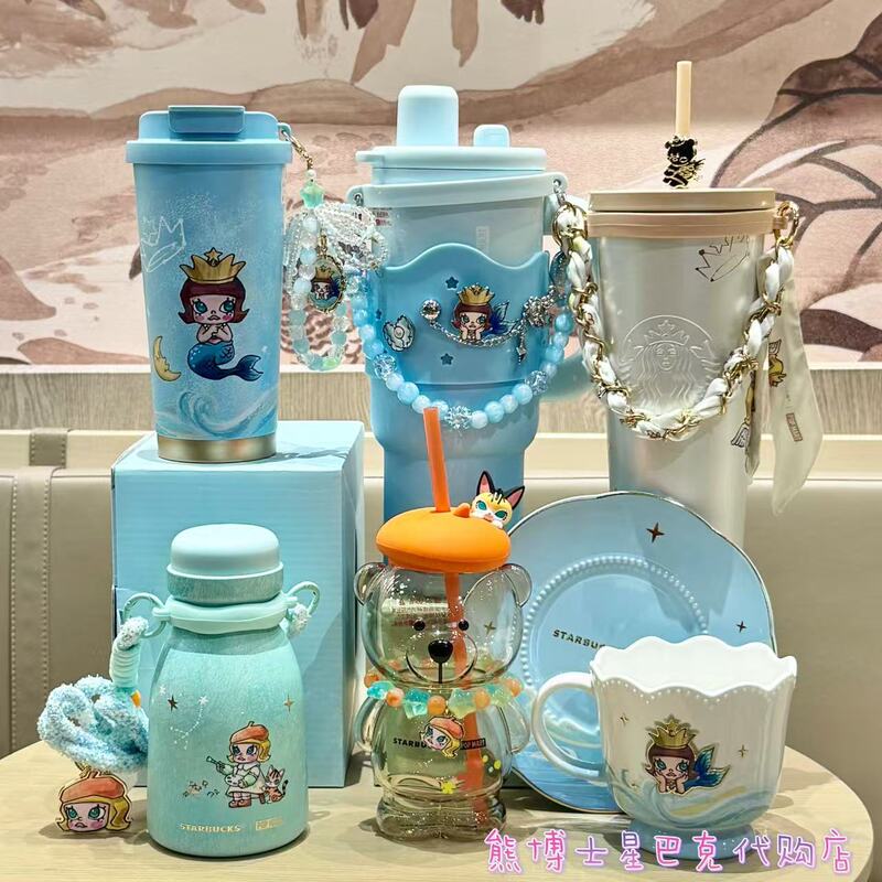 Starbucks Cup Bubble Mart Molly Soft Snow Star Dream Ceramic Mug with Saucer Stainless Steel Travel Straw Cup