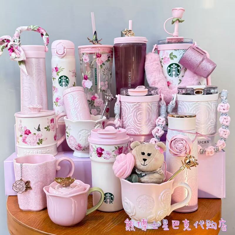 Starbucks Cup Rose Mirror Series Spring Fresh Rose Ceramic Glass Stainless Steel Travel Straw Cup