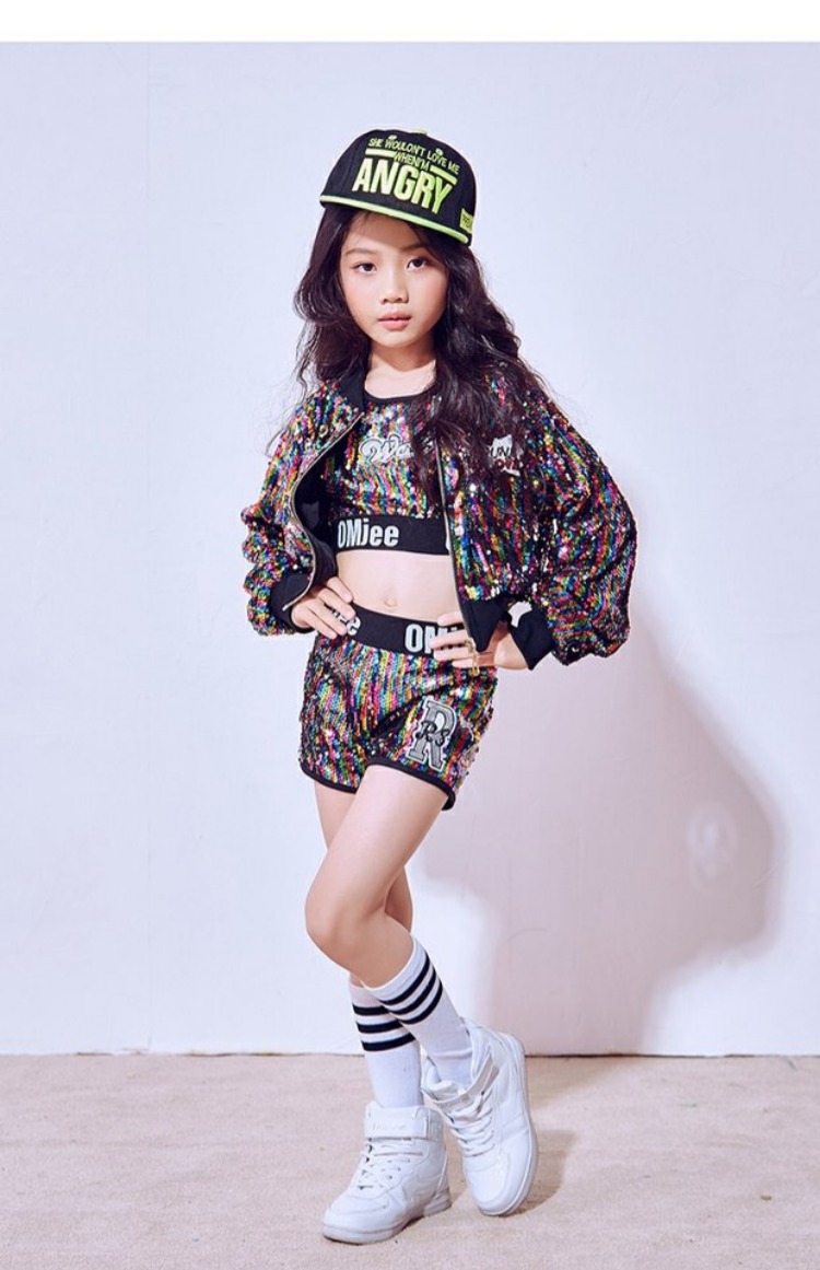 Trang phục múa jazz cho trẻ em mùa thu cô gái mới trang phục sequin trẻ em hip hop hip-hop cá tính mát mẻ trang phục giáng sinh trẻ em
