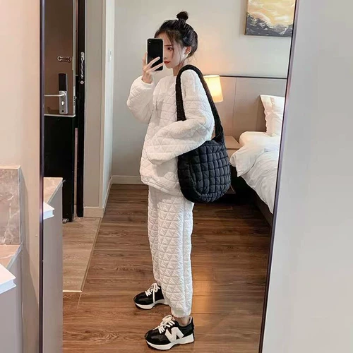 Стеганый пуховик для отдыха, спортивный костюм, демисезонный утепленный комплект, универсальная толстовка, штаны, в западном стиле