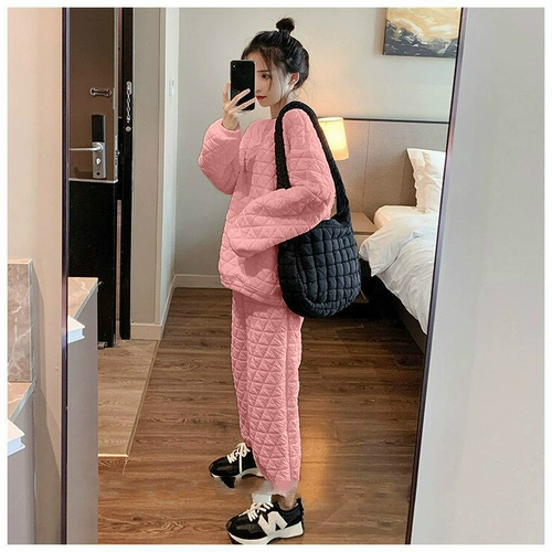 Стеганый пуховик для отдыха, спортивный костюм, демисезонный утепленный комплект, универсальная толстовка, штаны, в западном стиле