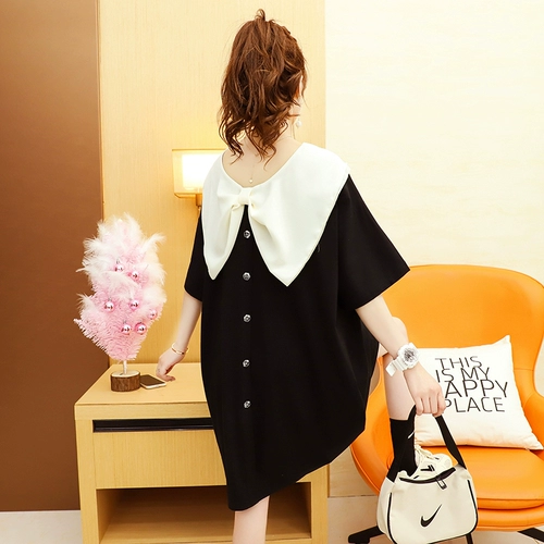 Длинная кукла, футболка, платье-футболка, сексуальная юбка, средней длины, короткий рукав, в корейском стиле, в западном стиле