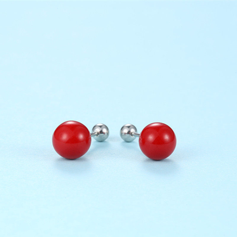 Screw screws red ear pins girls 925 sterling silver earrings 2021 new fashion festive pearl simple ear bone nails