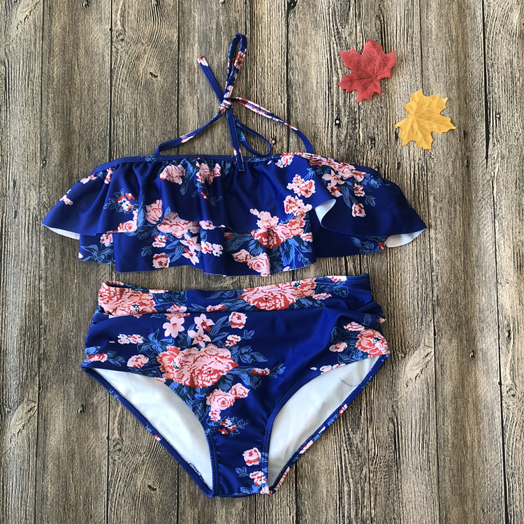 2019 mới châu Âu và Mỹ in bikini eo cao nhiều màu áo tắm bikini nữ xù áo tắm kích thước lớn - Bikinis ao tam dep