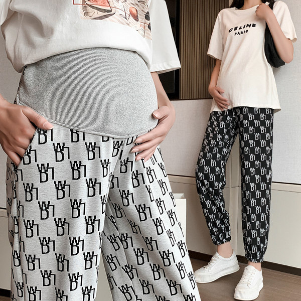Pregnant women wide leg pants spring and summer thin pants Net red fashion leggings straight split hems pop mom casual pants