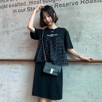 Pregnant women Polo point thin cotton dress spring and summer new fashion loose jacket Korean version of stitching fake two-piece T skirt