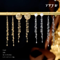 T018 18K Золотые сливы цветы, полные звездного крюка AU750 ТЕМПАМАТИЧЕСКИЕ СЕРМАЛЬНЫЕ Серьги для кисточки.