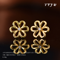 T055 18K gold diamond small flower ear nail Au750 flower ear decoration minimalist Age Temperament Delivery 100 lap B