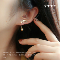 T262 18K gold leaf flow Su earring Au750 laser ball ear nails minimal temperament and gift F