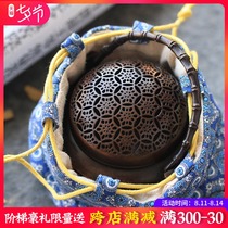 Qingshen portable sandalwood stove brocade bag Pure copper hand stove Hand warmer Huai stove Charcoal agarwood stove bag incense road