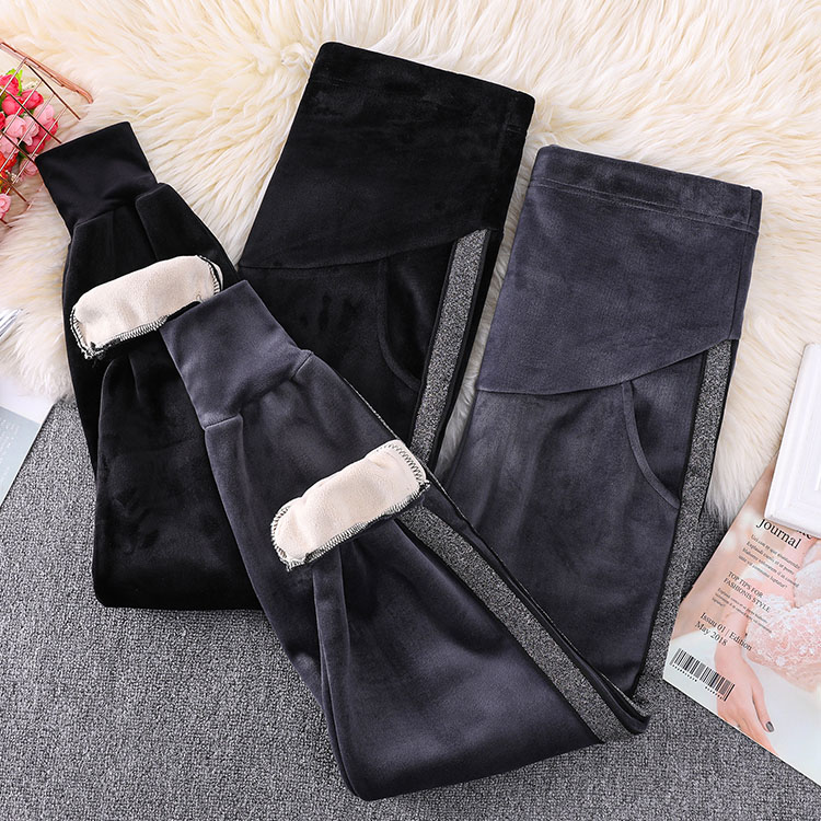 Pregnant women dress winter gold velvet autumn winter warm lamb lamb belly in winter wear large-scale straight pregnancy pants