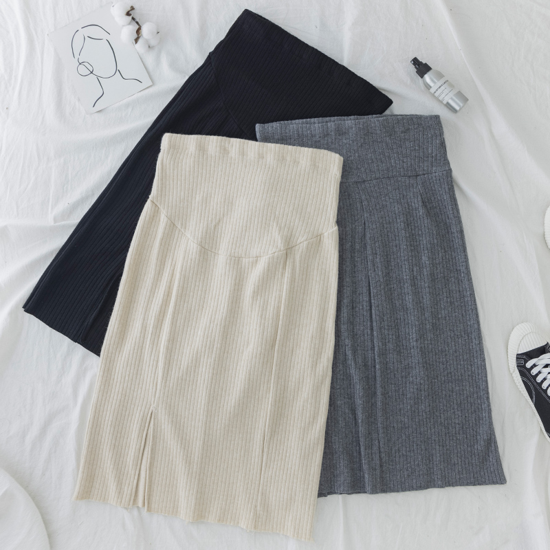 Pregnancy Woman Dress Spring Clothing Fashion Crater Knit Bunk Hip Skirt Net Red Spring Open Fork Half Body Dress Spring Autumn Nursery Skirt