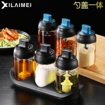 Kitchen seasoning jar glass jar household sugar jar bottle salt monosodium glutamate seasoning box three sets of moisture proof jar