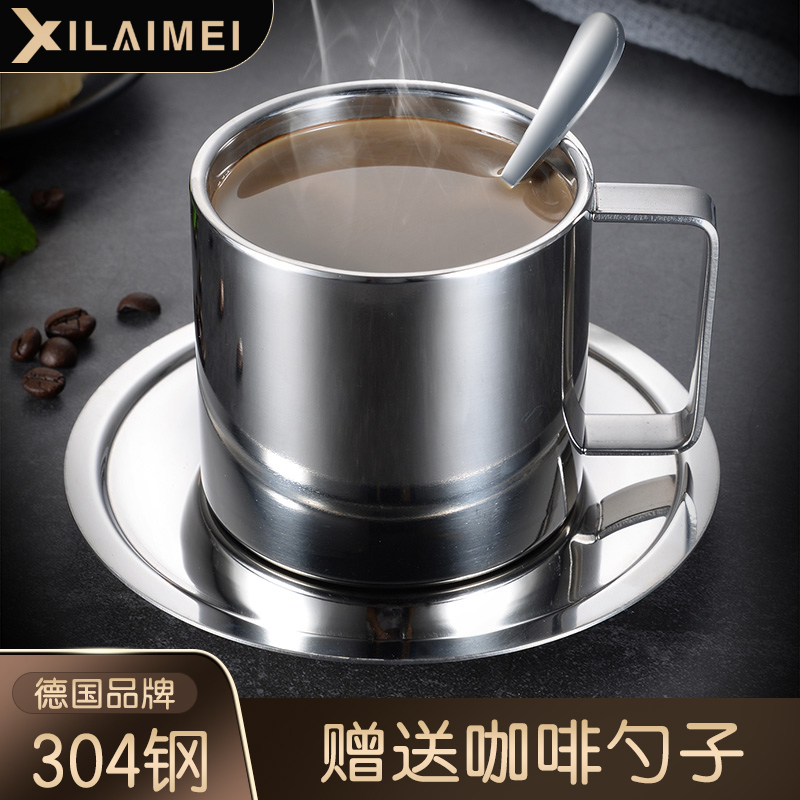 Double layer 304 stainless steel coffee cup suit European-style casual flower teacup milk tea cup creative water cup men and women's cups-Taobao