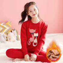 red zodiac year girls thermal underwear suit fleece thick junior high school students pure cotton long johns girls