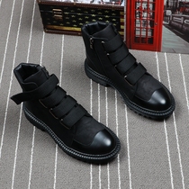 Autumn winter mens leather boots Martin boot thick bottom inner heightening short boots Korean version Trend zipped round head high helping shoe men