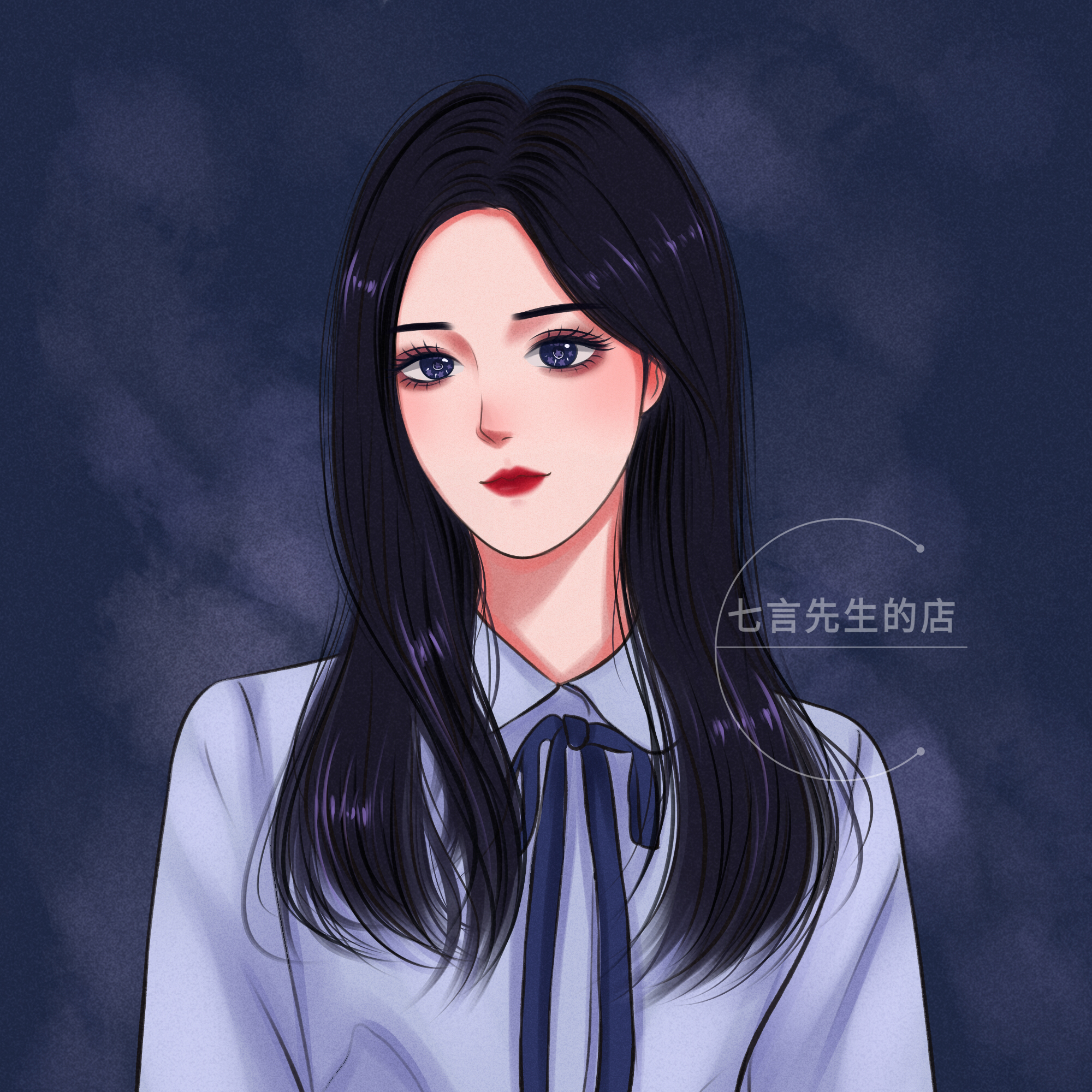 Blue Star Hand-painted Couple Avatar Custom Design Live-action Portrait Photo Turn Pure Hand-painted Sketching Birthday Gift