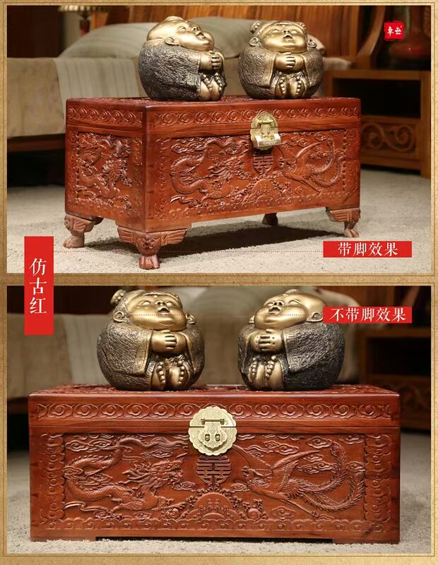 Zhang Shi gỗ công nghiệp hộp gỗ rồng và phượng hoàng của đám cưới hộp đám cưới lưu trữ hộp lưu trữ hộp của hồi môn hộp khắc cổ - Cái hộp thùng gỗ sồi 100 lít
