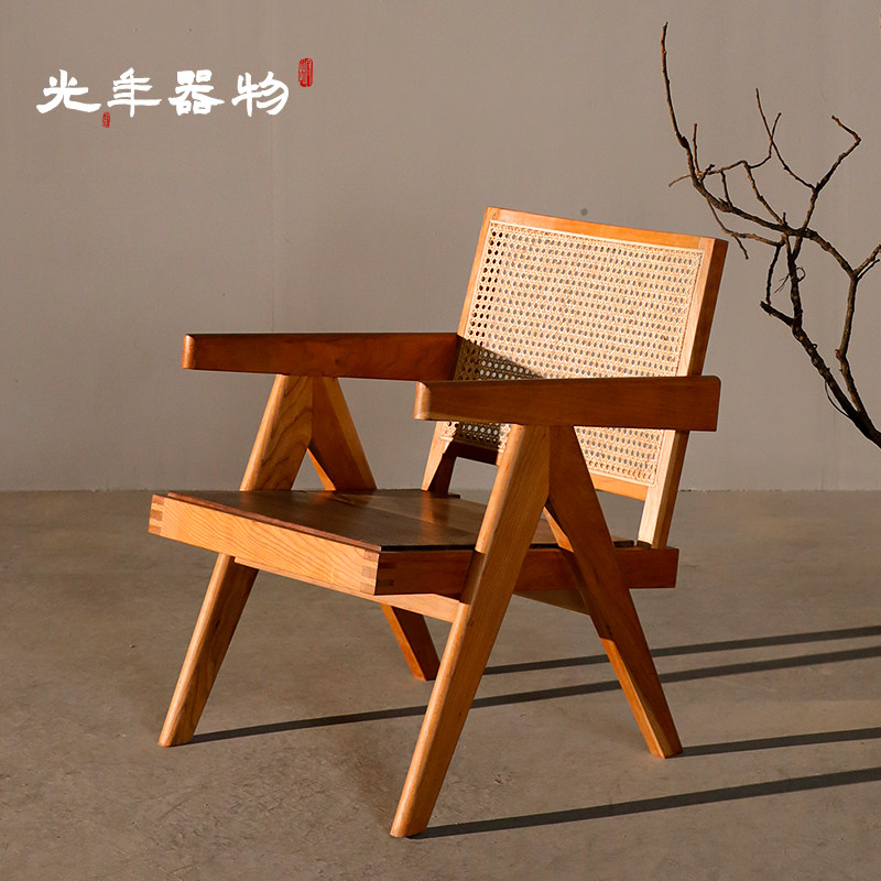 Chandigarh Chair Leisure Chair North American Black Walnut Sofa Chair Solid Wood Rattan Chair Medieval Wabi Sabi Style Armchair