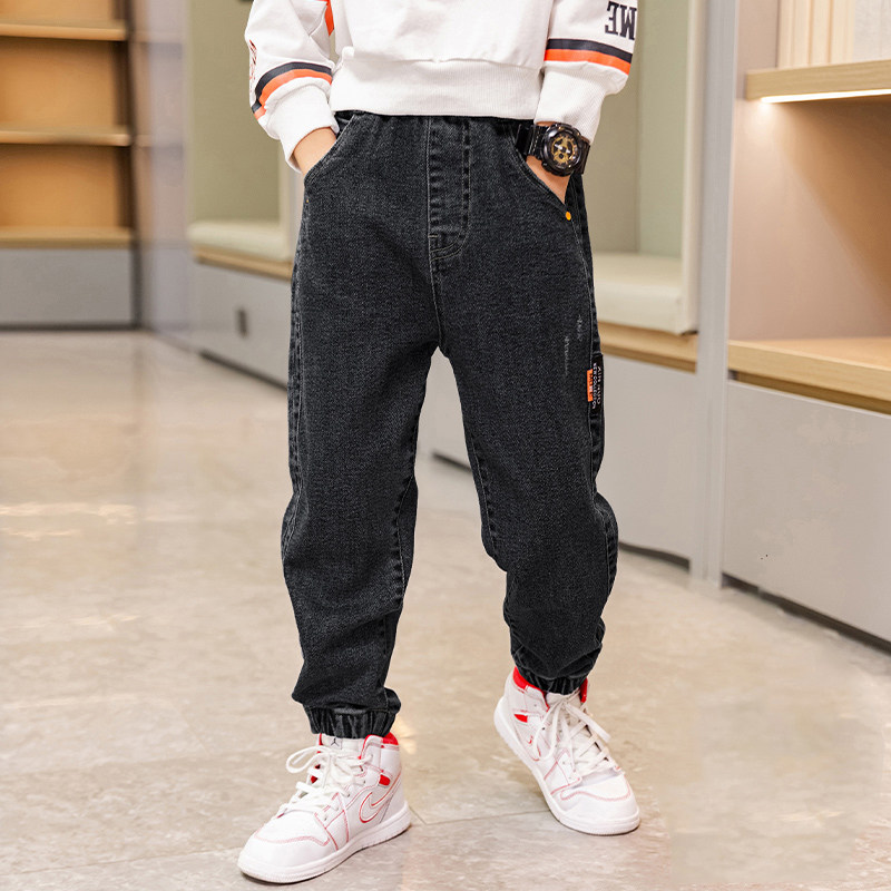 Boys Jeans Spring and Autumn Medium Big Boy 2022 New Spring Pants Kids Black Spring Wear Plus Velvet Autumn Winter Tide