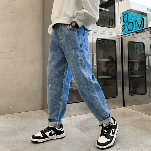 Детские джинсы для мальчиков, штаны, коллекция 2023, подходит для подростков, осенние, 13 лет