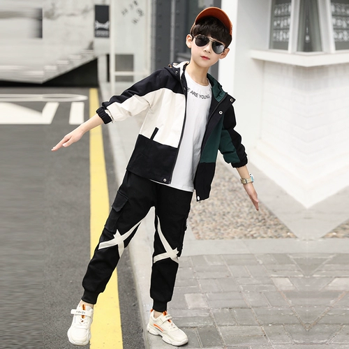 Весенний комплект для мальчиков, форма, весенняя толстовка с капюшоном, детская куртка, подходит для подростков, 2021 года, в корейском стиле, в западном стиле