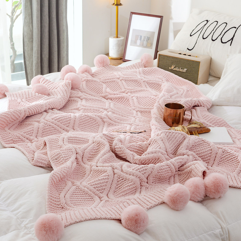 Nordic ball blanket woolen weaving office sofa blanket nap leisure blanket knitted blanket quilt thickening