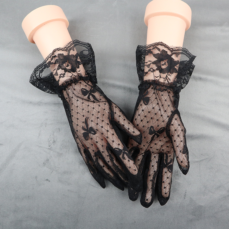 Lace Gloves for Women, Sun Protection, Full-Finger Mesh, Hollow Lace, Lightweight Style, Bridal Wedding Etiquette, White, Outdoor Cycling