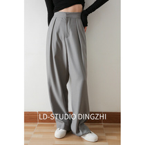 Home Top Grey Homemade Zipped Korean version High waist wide leg Western dress pants 2021 Fall winter thickened Thin Trousers Women