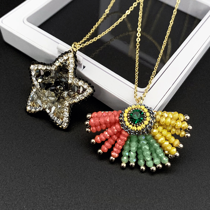 Spring Summer Japan-South Korea Fashion Crystal Necklace Woman Temperament Short Five-pointed Star Necklace Fan Fairy-qi Superfairy Lock Bone Chain