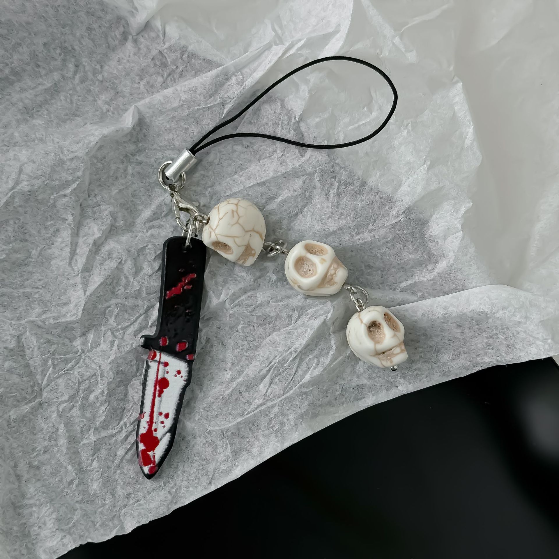 Halloween phone charm, personalized skull keychain, bone pendant, phone chain, student bag charm