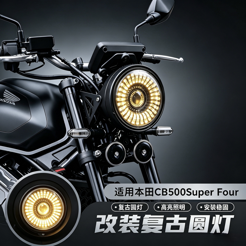 Suitable for Honda Cb500Sf Headlight, Cb500Superfour Retro Round Light Modified for High-Brightness Lighting