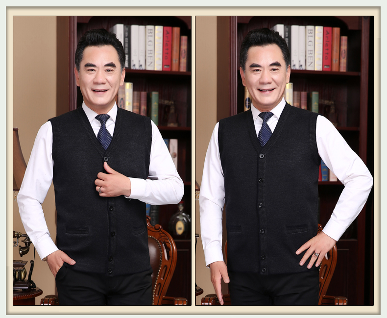 Người trung niên và người cao tuổi không tay đan áo len cha áo len nam trung niên áo vest lỏng lẻo áo len khoác mỏng