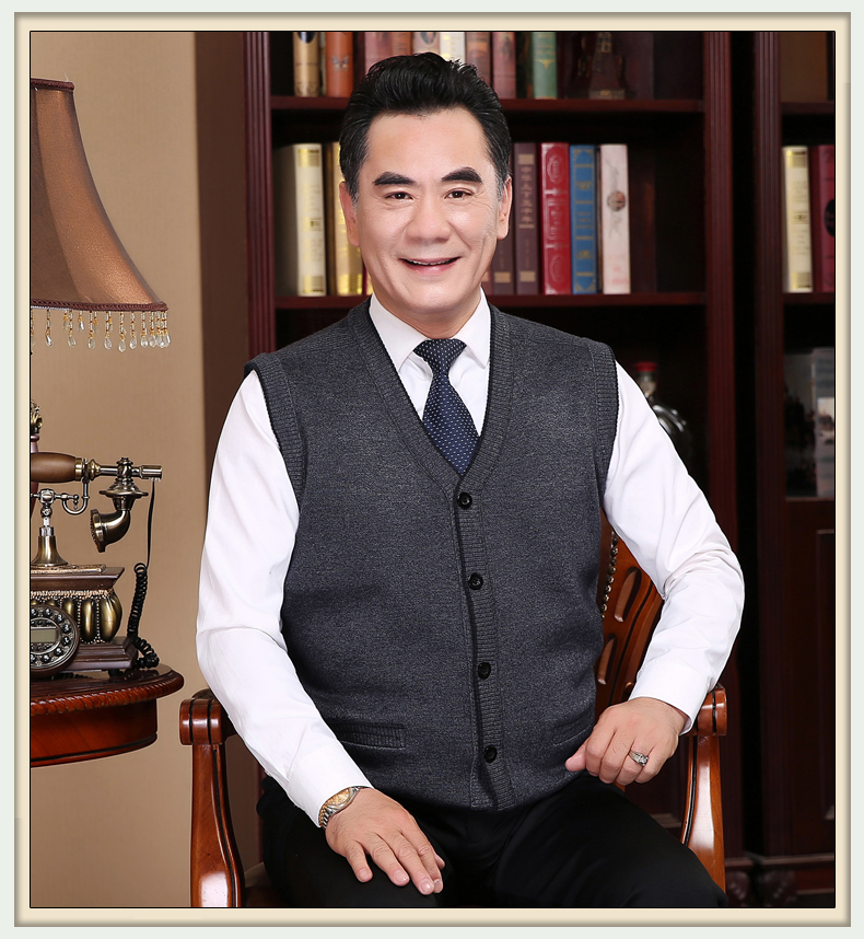 Người trung niên và người cao tuổi không tay đan áo len cha áo len nam trung niên áo vest lỏng lẻo áo len khoác mỏng