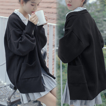 Black sweater sweater 2022 new Japanese system loose coat lazy wind knitting coat