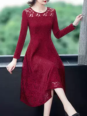 Autumn and winter large size plus velvet thick lace dress thin winter warm skirt women's winter dress high-end big name