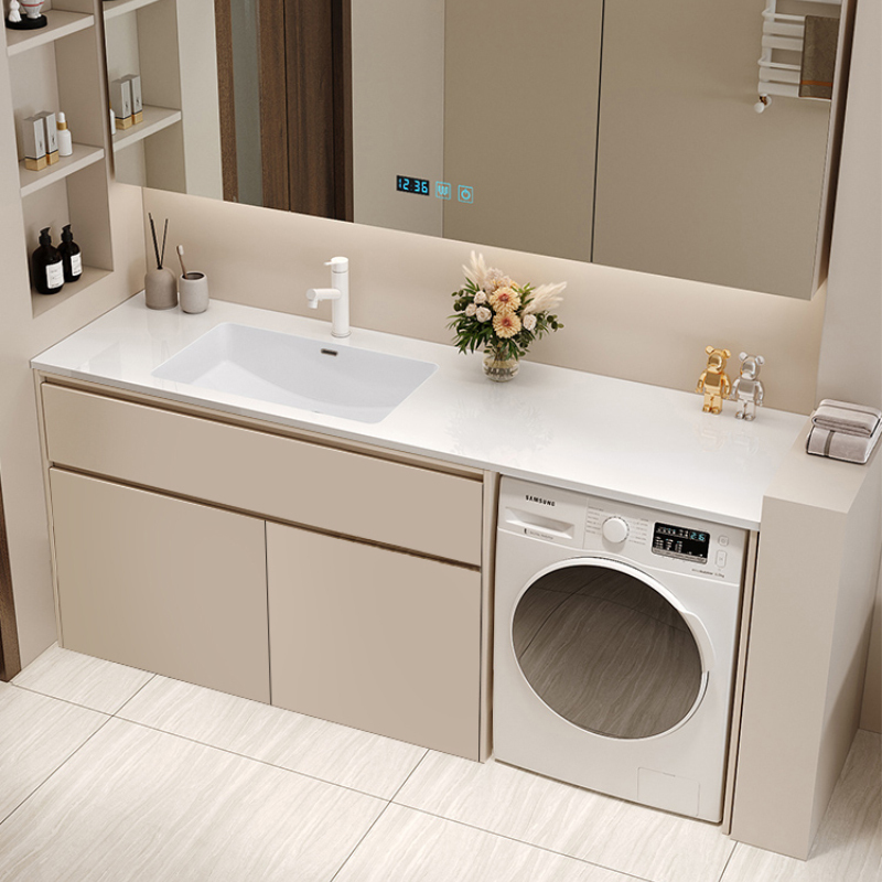 Bathroom Cabinet and Vanity Combination with Ceramic Basin, Storage, Smart Mirror Cabinet, Integrated Washbasin, and Floor-Standing Cabinet