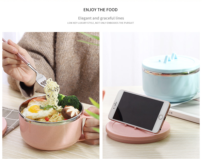 Hộp cơm trưa bằng thép không gỉ bát mì ăn liền có nắp sinh viên Nhật Bản hộp ăn trưa ký túc xá dễ dàng để làm sạch bộ đồ ăn lớn dễ thương - Hộp cơm điện sưởi ấm hộp com giữ nhiệt zojirushi 4 ngăn
