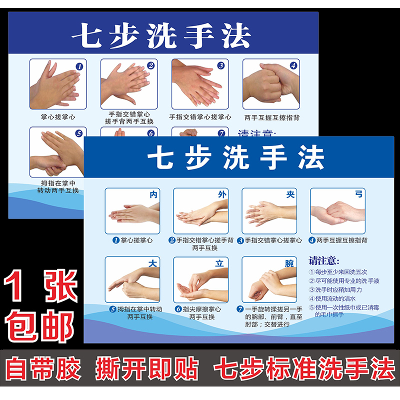 Seven-Step Hand Washing Method 7-Step Chart Wall Sticker Six-Step Hand Washing Waterproof Standard Kindergarten Restroom Hospital Clinic