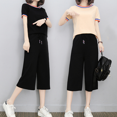 运动套装女夏2018新款韩版学生宽松休闲时尚七分裤ulzzang两件套