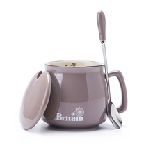 Creative trend household ceramic Mark Cup cute with lid spoon breakfast coffee cup female student Korean drinking cup