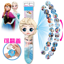 Cartoon projection electronic watch clamshell KT cat Ultraman Want want team Spider Iron Man childrens toys for boys and girls
