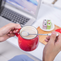 Japanese ceramic cup creative personality trend mug with lid spoon coffee cup breakfast water cup large capacity tea cup