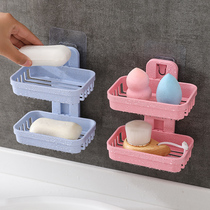 New double-layer soap box suction cup wall-mounted soap soap holder Household drain soap box punch-free shelf